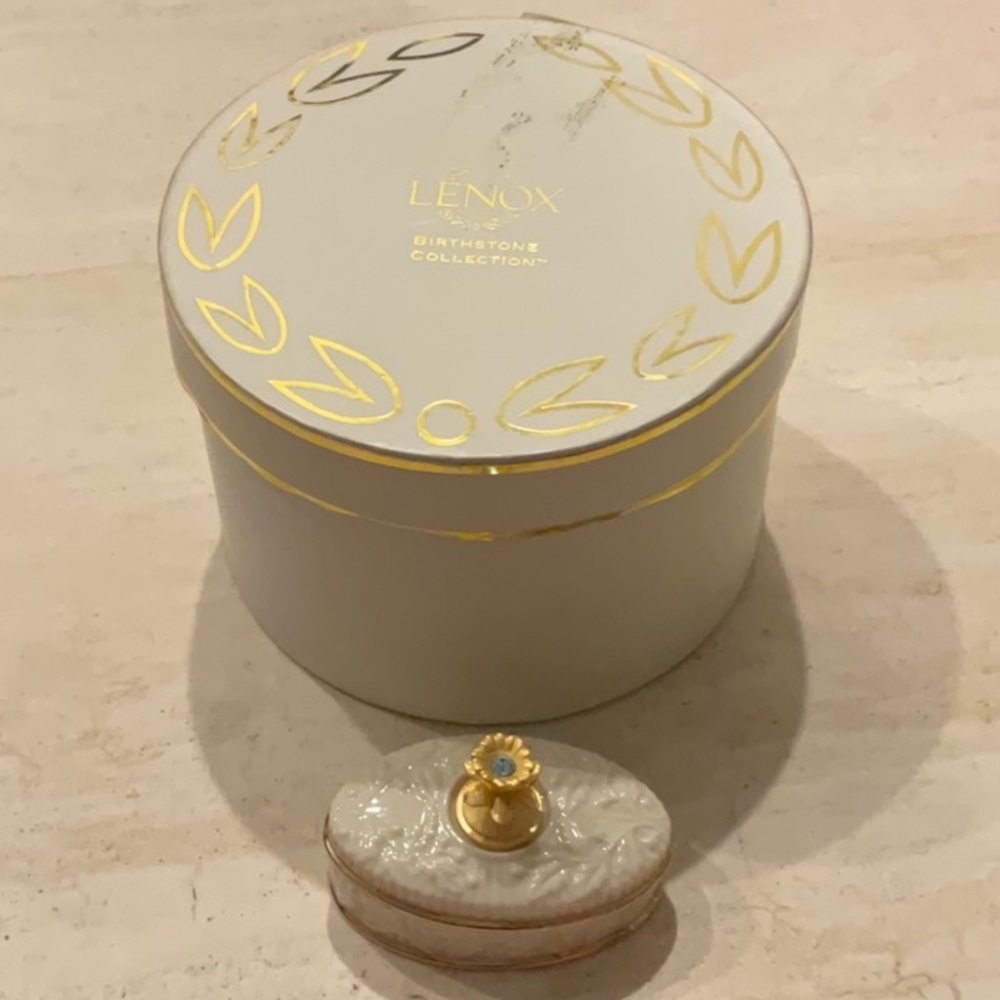 Lenox Trinket Box 1999 Aquamarine Gem Stone March Birthstone Collection Vintage - Picture 12 of 16